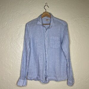 Faherty Brand Blue White Striped 100% Linen Button Down Shirt MWU2312 Womens M